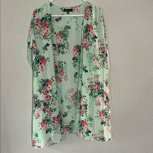 Green and pink Sleeveless Tunic with Boxy Relaxed Fit